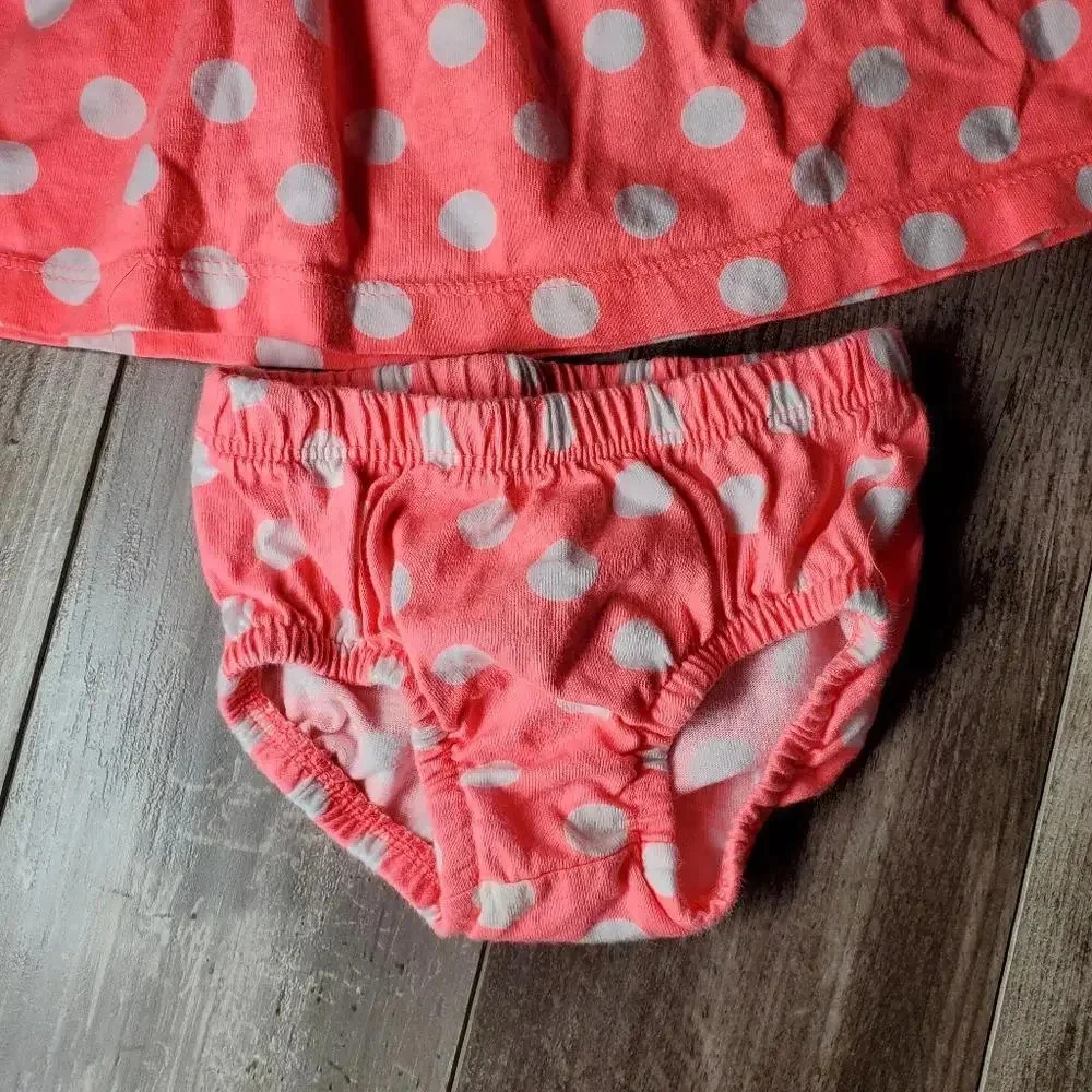 Carter's Coral and White Polka Dot Matching Baby Girl Outfit Size 3M EUC